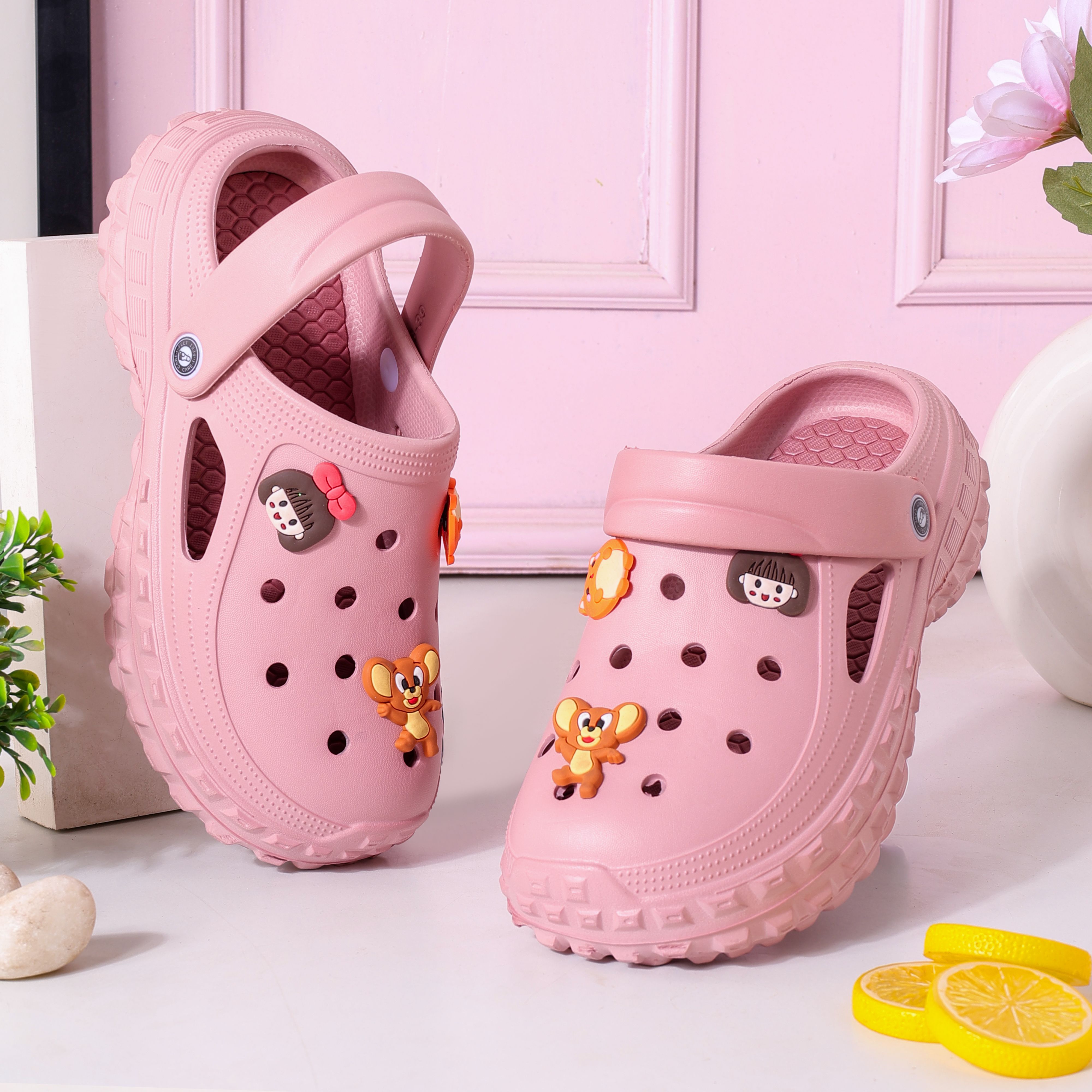 Pair of pink children's clog sandals