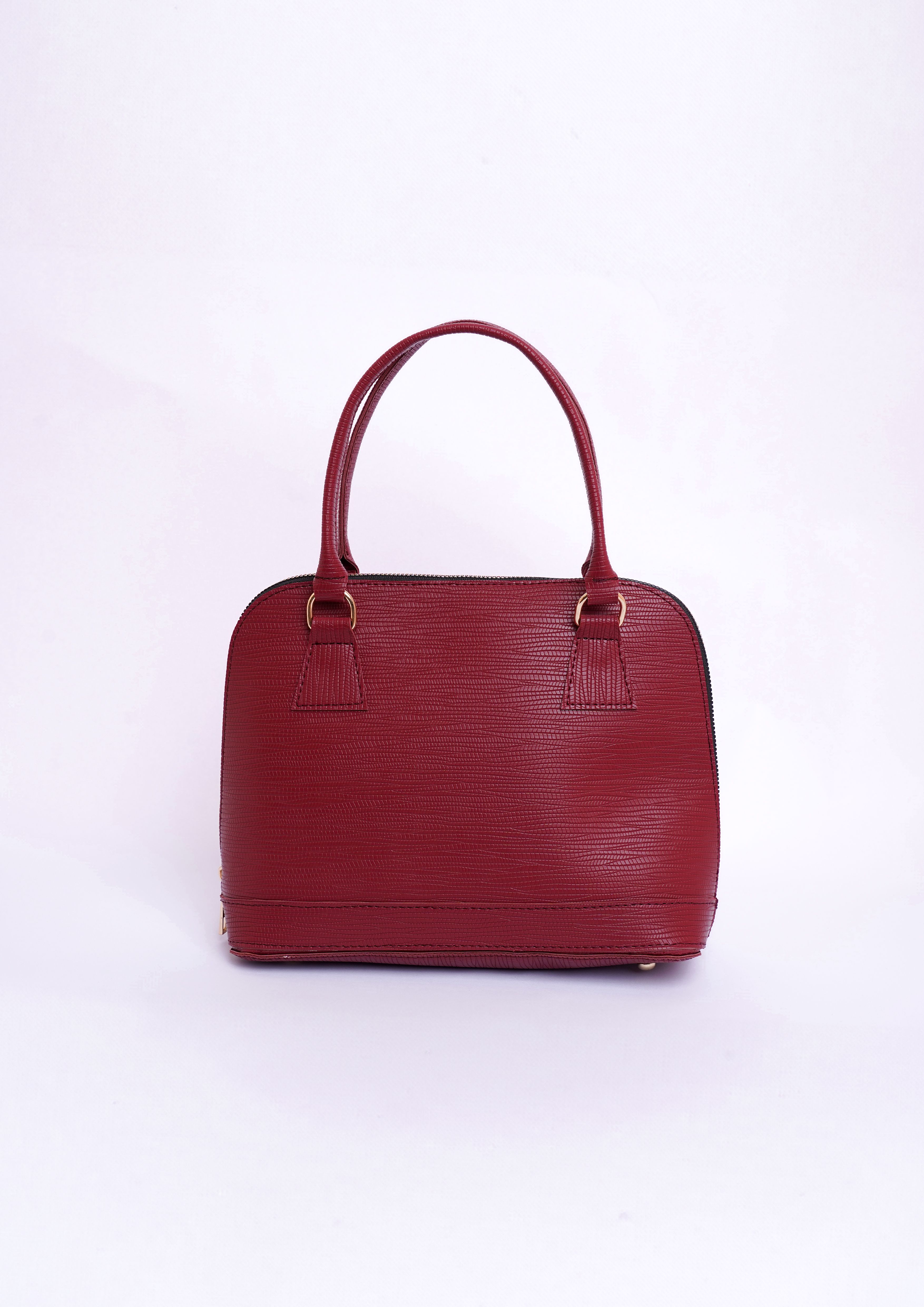 Red leather handbag with top handles