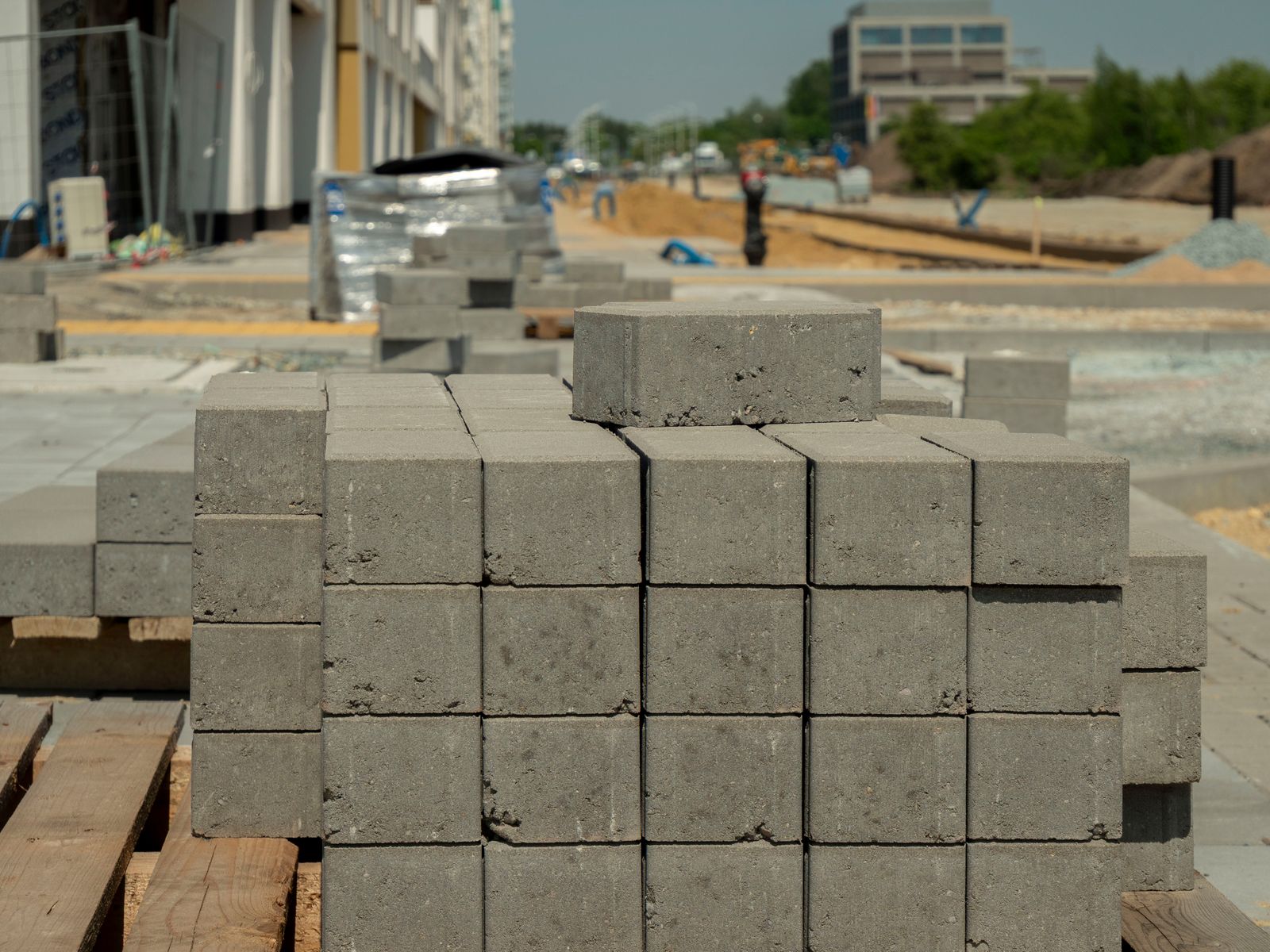 Stacks of concrete blocks at a block yard