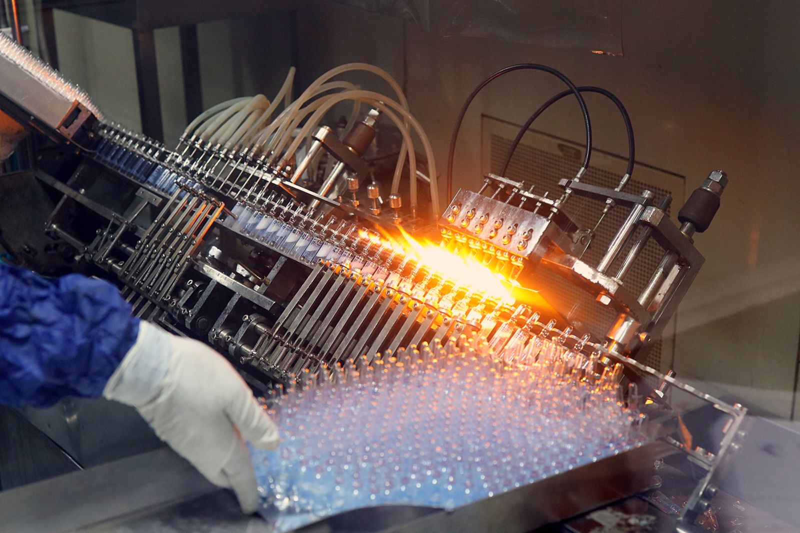 Hot metal being worked in an industrial heating process